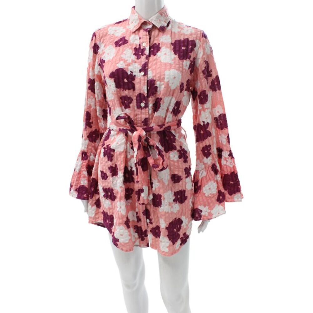 Tanya Taylor Womens Shirt Dress Multicolor Floral Long Sleeve Mini Size 0
